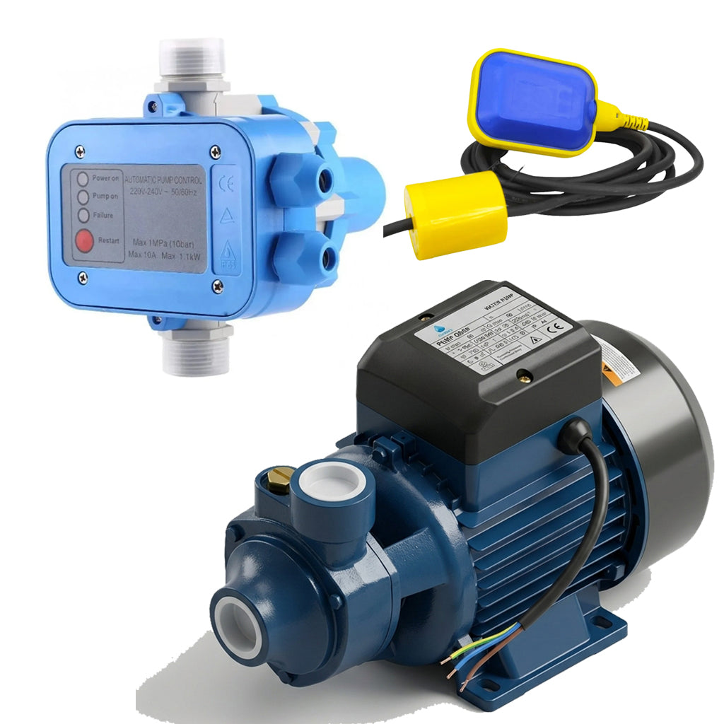 Kit Bomba Agua Periferica QB 80 1 Hp + Controlador Presion + Pera Interruptor 3m