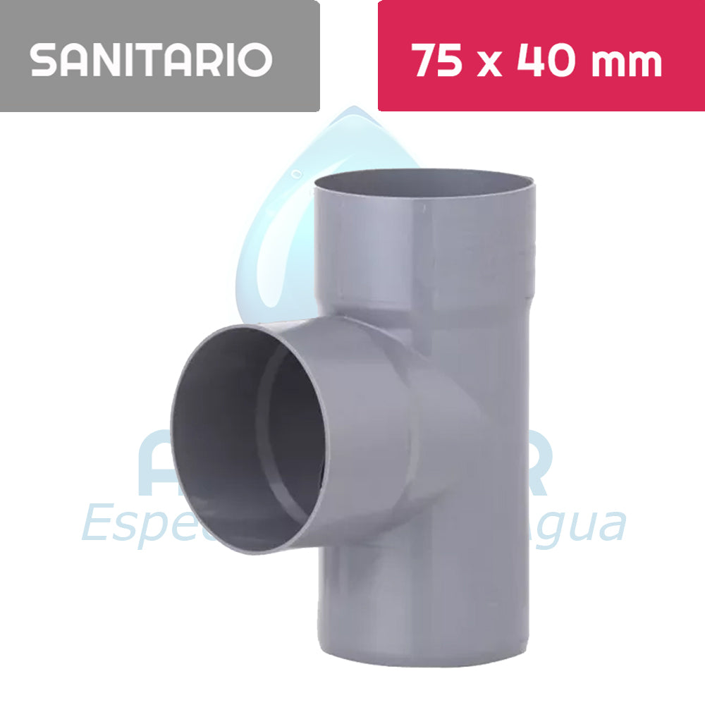 TEE Pvc Sanitario 75 mm x 40 mm Aguafer