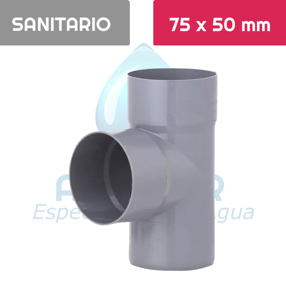 TEE Pvc Sanitario 75 mm x 50 mm Aguafer