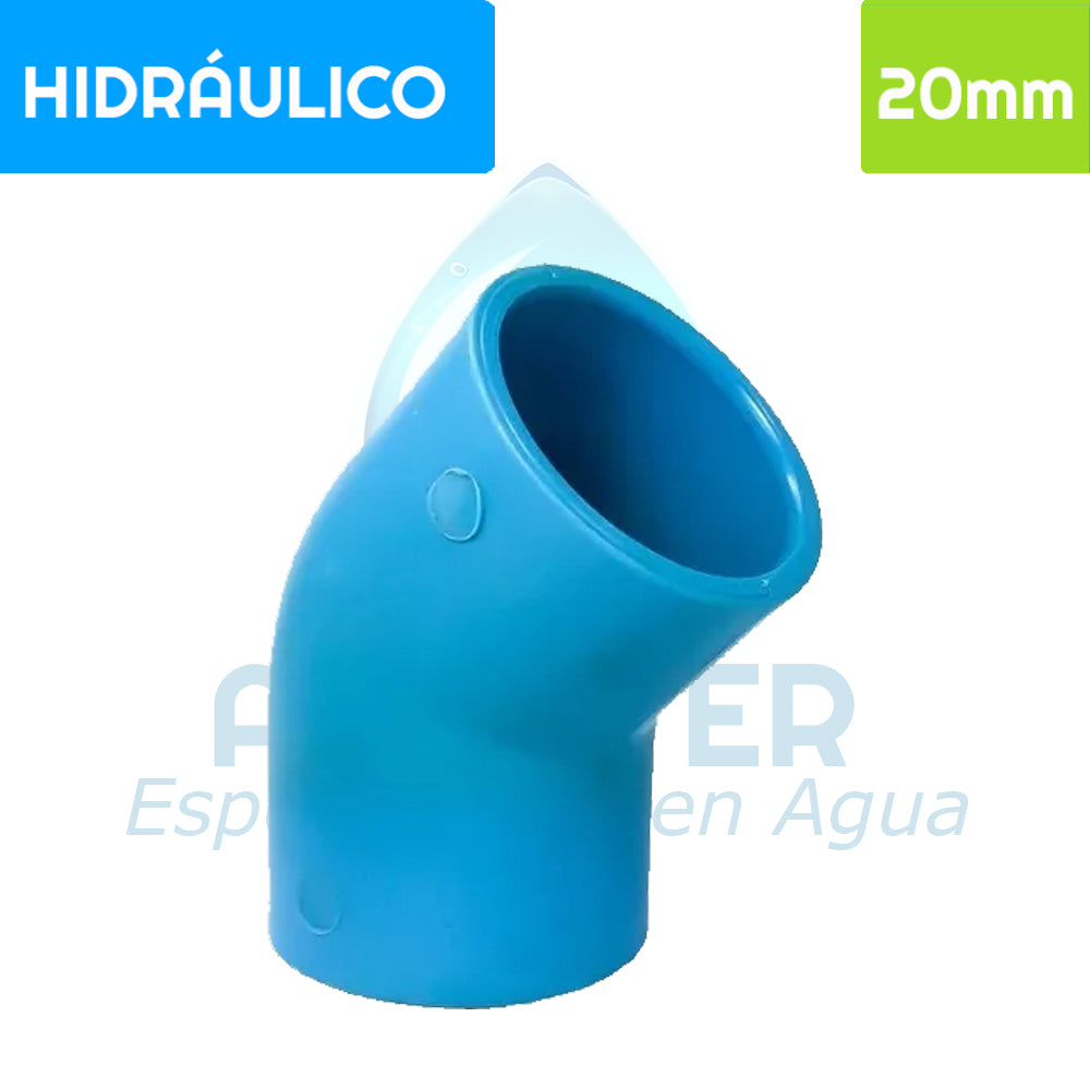 Codo 45° PVC Hidráulico 20 mm Aguafer