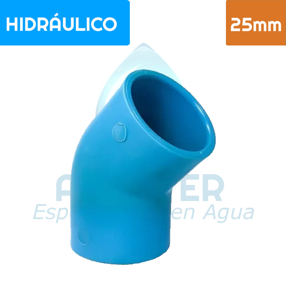 Codo 45° PVC Hidráulico 25 mm Aguafer