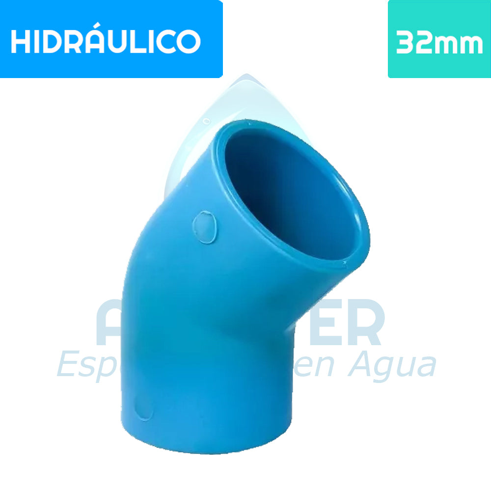 Codo 45° PVC Hidráulico 32 mm Aguafer