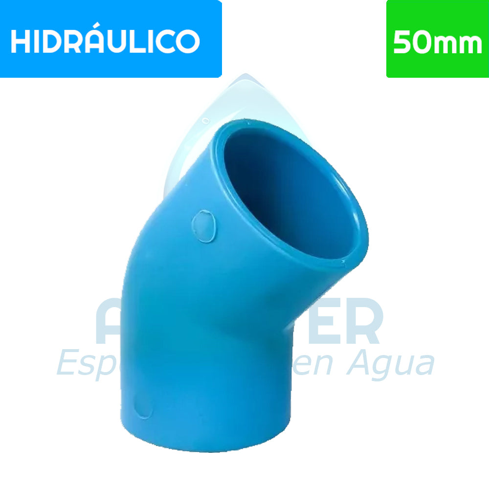 Codo 45° PVC Hidráulico 50 mm Aguafer