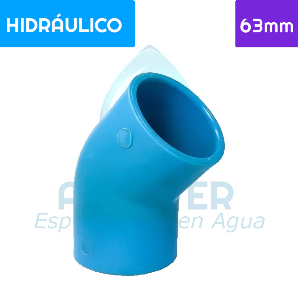 Codo 45° PVC Hidráulico 63 mm Aguafer