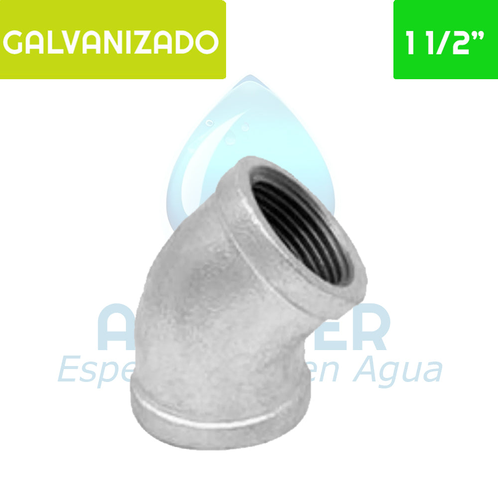 Codo 45 ° HI Acero Galvanizado 1 1/2" Aguafer