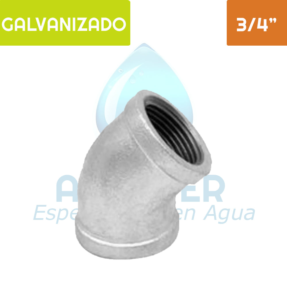Codo 45 ° HI Acero Galvanizado 3/4" Aguafer