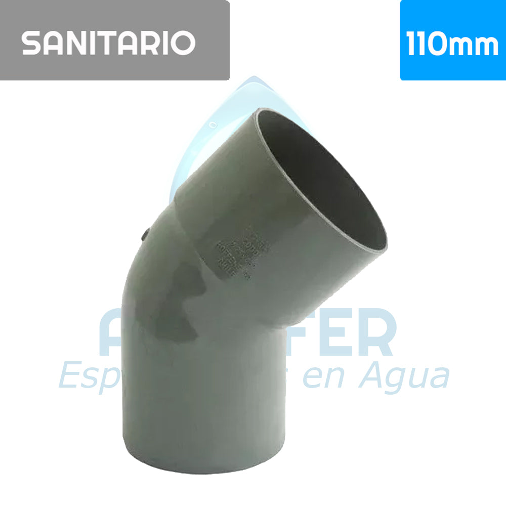 Codo 45° Pvc Sanitario 110 mm Aguafer