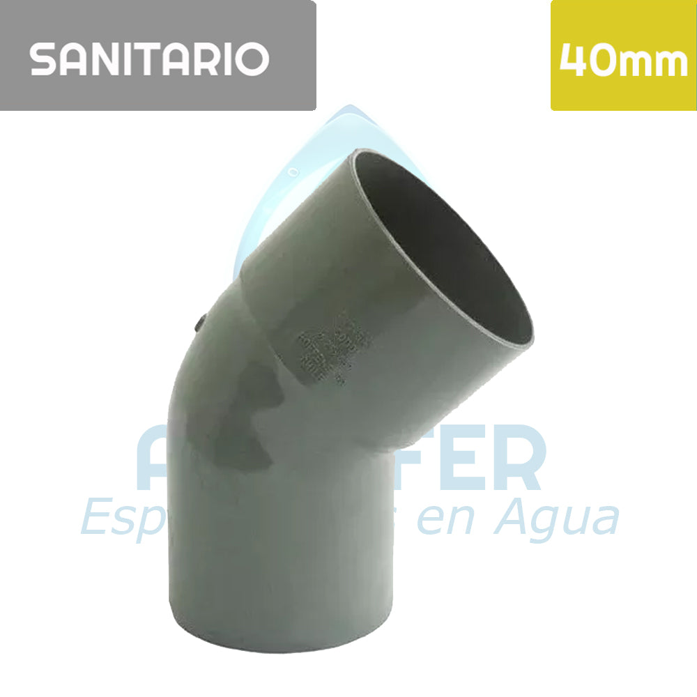 Codo 45° Pvc Sanitario 40 mm Aguafer