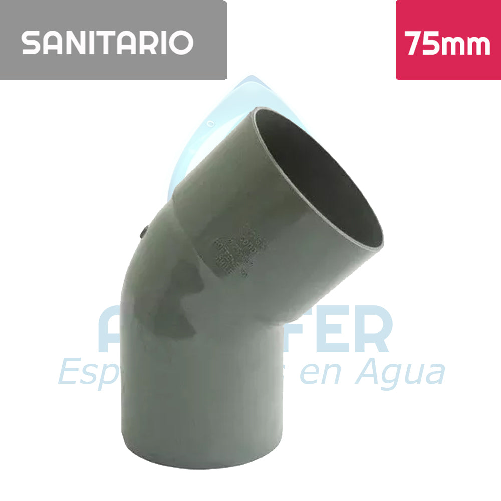 Codo 45° Pvc Sanitario 75 mm Aguafer