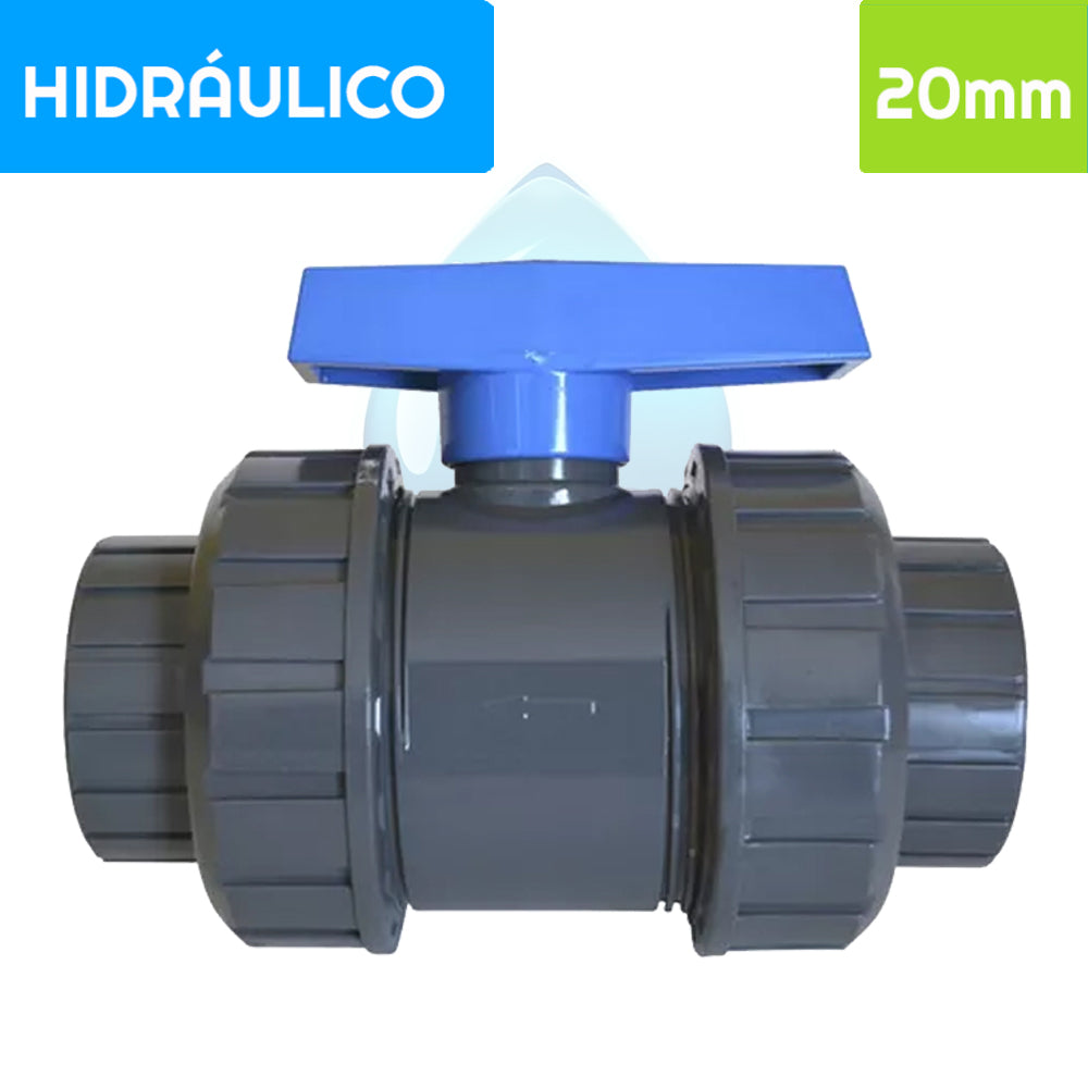 Válvula Bola PVC Doble Unión Americana 20 mm
